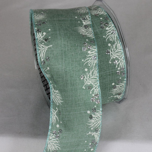 Aqua Blue and White Holly Edge Metallic Wired Craft Ribbon 2.5" x 20 Yards - IMAGE 1