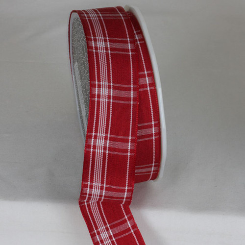 Red and White Plaid Metallic French Wired Craft Ribbon 1.5" x 33 Yards - IMAGE 1
