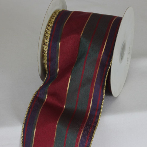 Red and Blue Striped Wired Craft Ribbon 4" x 20 Yards - IMAGE 1