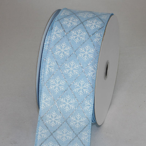 Ice Blue and White Christmas Snowflakes Ribbed Wired Craft Ribbon 2.5" x 20 Yards - IMAGE 1