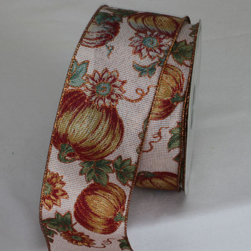 Ivory and Red Autumn Wired Craft Ribbon 2.5" x 20 Yards - IMAGE 1