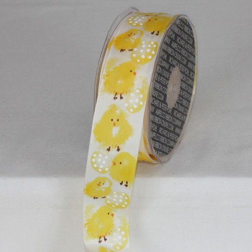 Yellow and White Chicks with Easter Egg Ribbed Wired Craft Ribbon 1.5" x 27 Yards - IMAGE 1