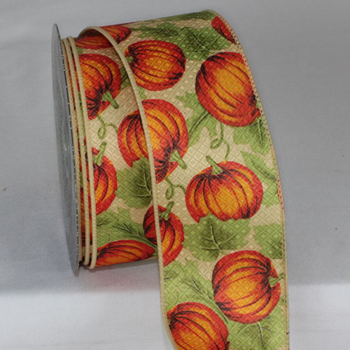 Ivory and Red Pumpkins Wired Craft Thanksgiving Ribbon 2.5" x 20 Yards - IMAGE 1