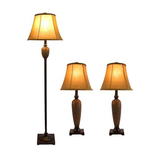 Hammered Table and Floor Lamps - 58" - Bronze - Set of 3 - IMAGE 1