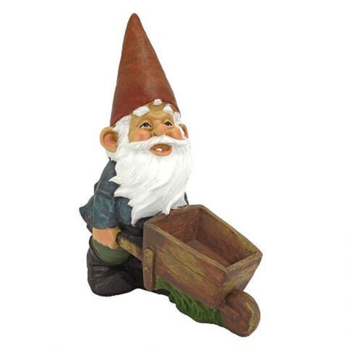 12" Gnome Pushing Wheelbarrow Outdoor Garden Statue - IMAGE 1