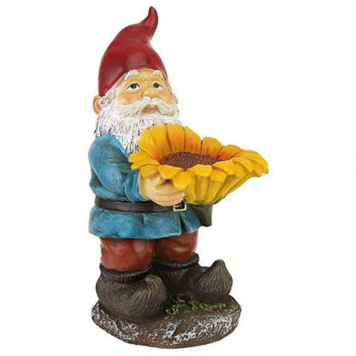 11.5" Standing Gnome Holding Sunflower Outdoor Garden Statue - IMAGE 1