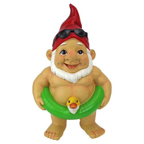 12" Pool Party Pete Naked Gnome Outdoor Garden Statue - IMAGE 1