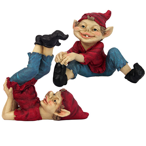 Set of 2 Eccentric Elves Gnome Outdoor Garden Statues 9.5" - IMAGE 1
