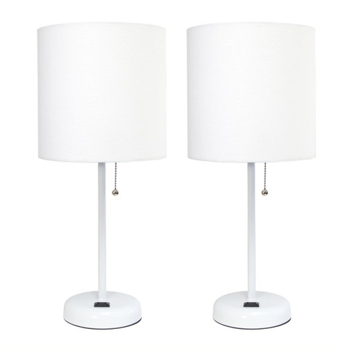 Stick Table Lamps with Round Shades - 19.5" - White - Set of 2 - IMAGE 1