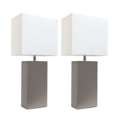 Table Lamps with Square Shade - 21" - White and Gray - Set of 2 - IMAGE 1