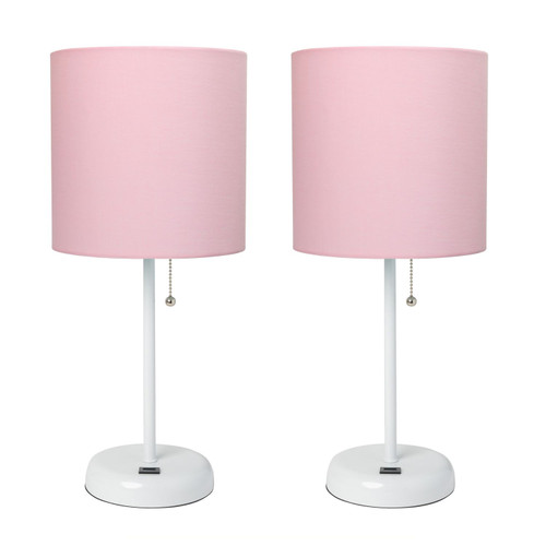 Stick Table Lamp with USB Charging Port - 19.5" - Light Pink and White - Set of 2 - IMAGE 1