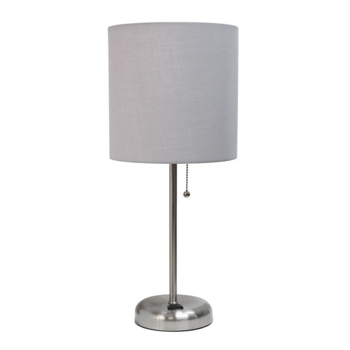 Stick Lamp with USB Charging Port and Drum Shade - 19.5" - Silver and Gray - IMAGE 1