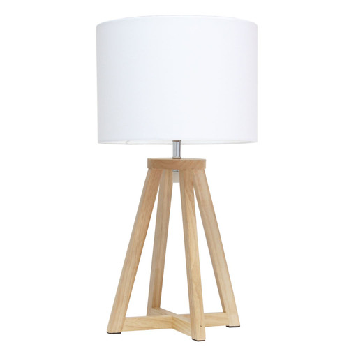 Interlocked Triangular Wooden Table Lamp with Shade - 19" - White and Beige - IMAGE 1