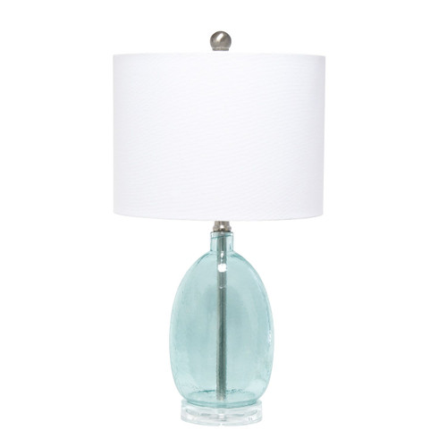 Textured Glass Table Lamp with Drum Shade - 22" - White and Blue - IMAGE 1