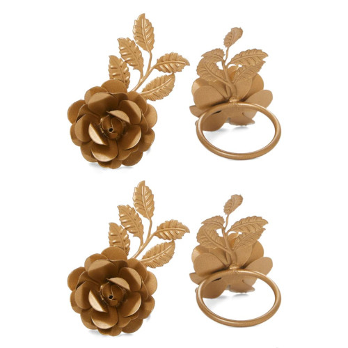 Rose Napkin Rings - 4" - Gold - Set of 4 - IMAGE 1