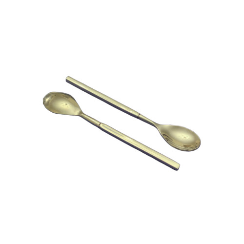 Modern Stainless Steel Dessert Spoon Flatware Set - Gold - 6pc - IMAGE 1