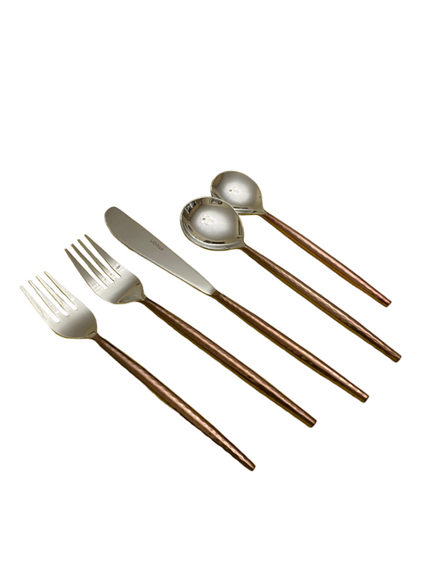 Stainless Steel Single Service Flatware Set - Brown - 5pc - IMAGE 1