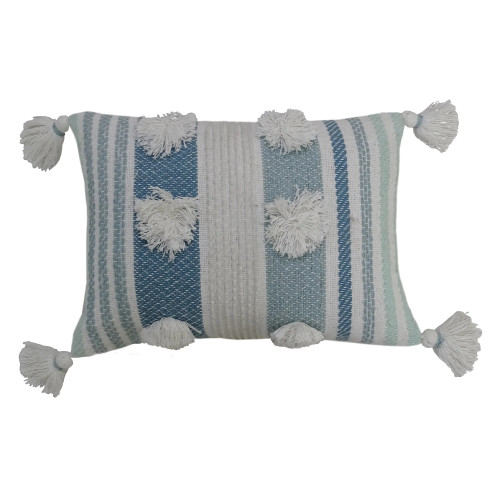 Boho Style Rectangular Throw Pillow - 20" - White and Blue - IMAGE 1