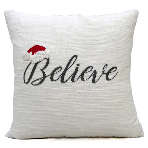 Believe Christmas Rectangular Throw Pillow - 20" - White and Red - IMAGE 1