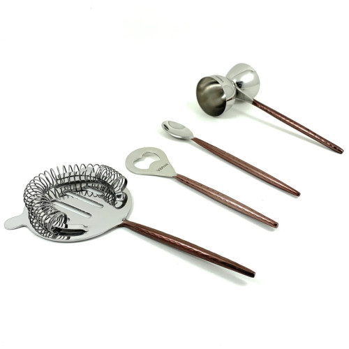Hammered Bartending Kit Bar Tools - Silver and Copper - 4pc - IMAGE 1