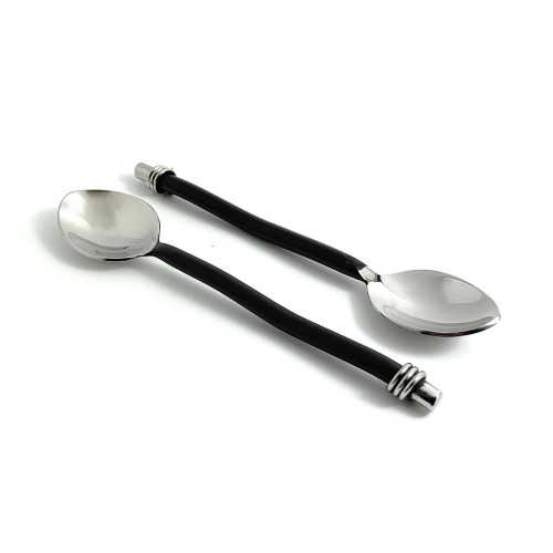 Stainless Steel Flatware Set Dessert Spoons - Silver and Black - 6pc - IMAGE 1