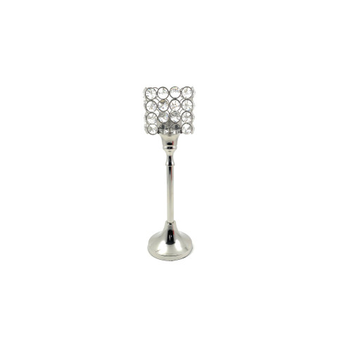 Hurricane Crystal Tealight Candle Holder - 8” - Silver - IMAGE 1