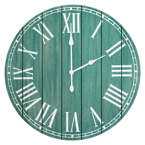 Country Rustic Coastal Round Wooden Wall Clock - 23" - Blue and White - IMAGE 1