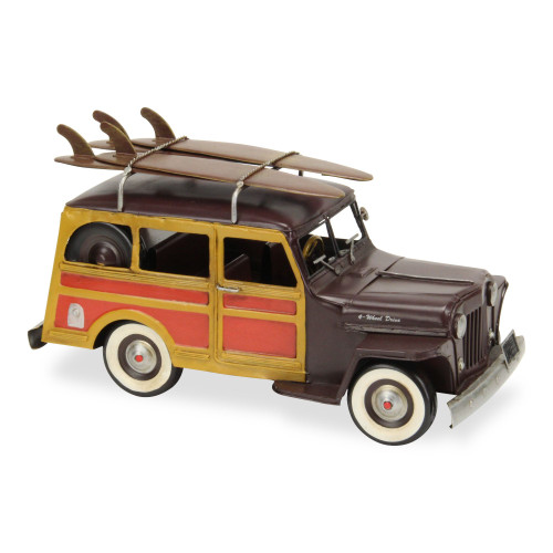 13" Brown and Yellow 1948 Woody Car Tabletop Decoration - IMAGE 1