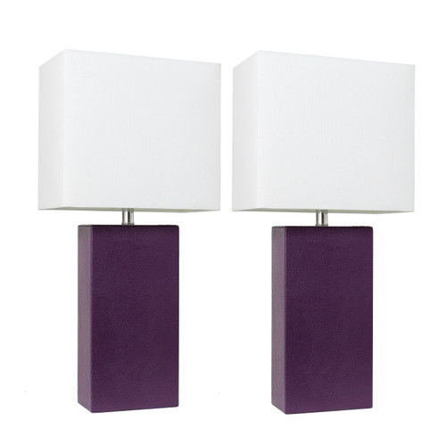 Table Lamps with Square Shade - 21" - Eggplant Purple - Set of 2 - IMAGE 1
