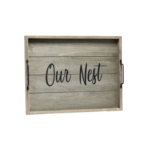 "Our Nest" Rectangular Wooden Accent Tray with Handles - 15.5" - Gray and Black - IMAGE 1