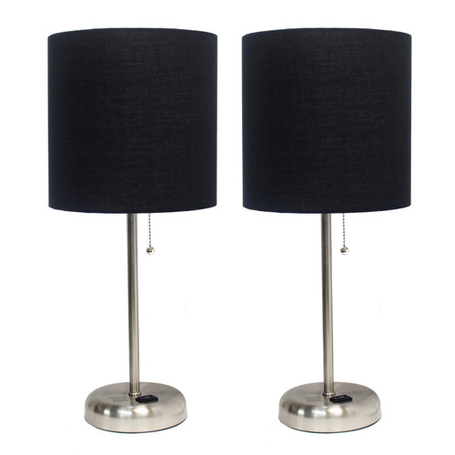 Stick Table Lamps with Round Shades - 19.5" - Silver and Black - Set of 2 - IMAGE 1