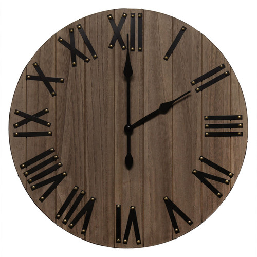 Round Wooden Wall Clock - 21" - Brown and Black - IMAGE 1