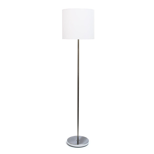Brushed Nickel-Finish Floor Lamp with Drum Shade - 58" - Silver and White - IMAGE 1
