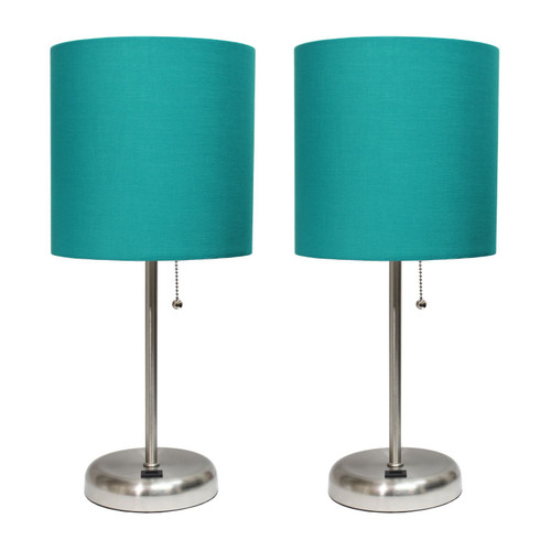 Stick Table Lamps with USB Charging Port - 19.5" - Teal and Silver - Set of 2 - IMAGE 1