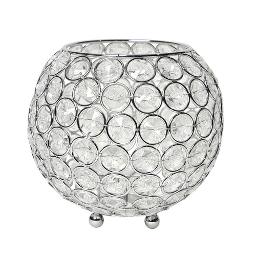 Crystal Chrome Base Circular Bowl Candle Holder - 6" - Clear - IMAGE 1