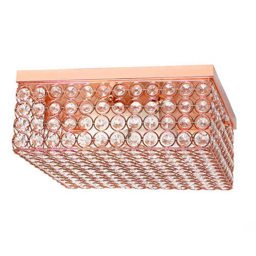 Crystal Drop 2-Light Square Ceiling Flush Mount - 12" - Rose Gold Finish - IMAGE 1