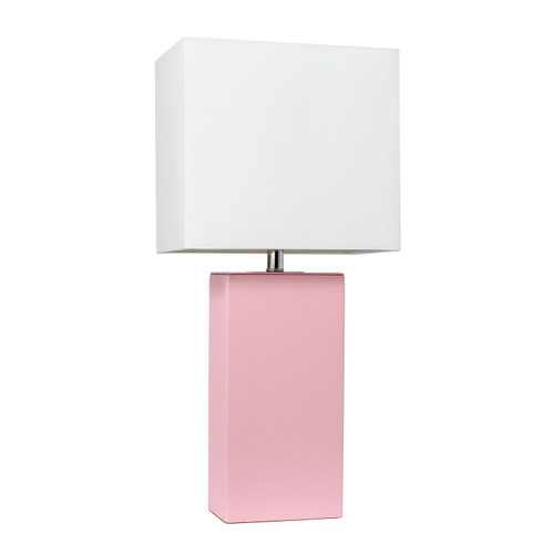 Faux Leather Bedside Table Lamp with Shade - 21" - Pink and White - IMAGE 1