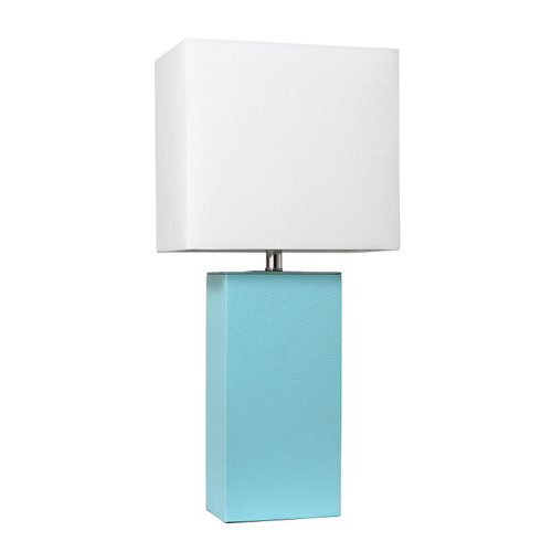 Leather Bedside Table Lamp with Shade - 21" - White and Light Blue - IMAGE 1