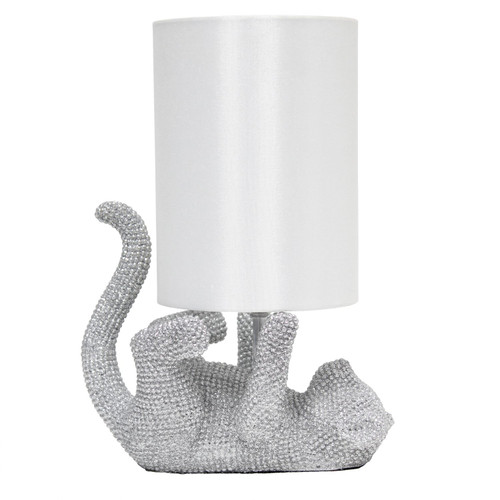 12.5" Silver Diamond Studded Rhinestone Look Kitty Cat Table Lamp with Shade - IMAGE 1
