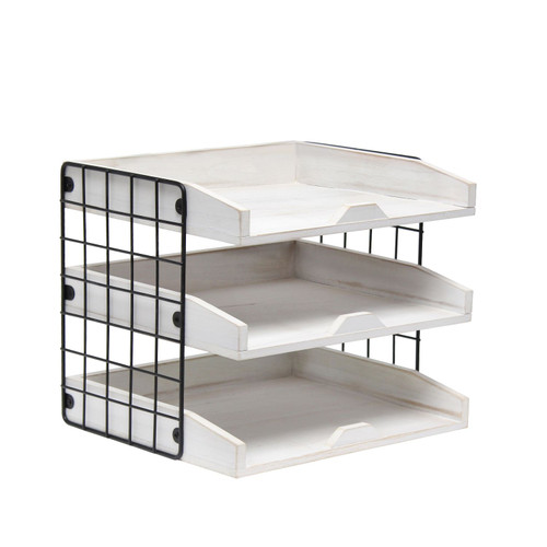 Mail Letter Tray Wooden Desk Organizer with 3 Shelves - 12.5" - White - IMAGE 1