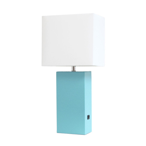 Leather Table Lamp with USB Charging Port and Shade - 21" - Blue - IMAGE 1