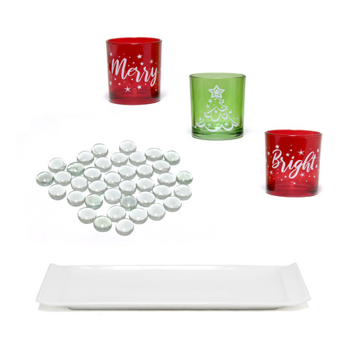 5-Piece Christmas Theme Candle Holder Display Set - 14" - White and Red - IMAGE 1