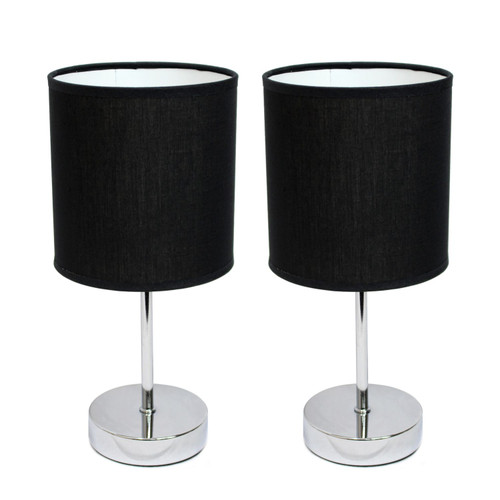 Mini Table Lamps with Drum Shade - 11" - Silver and Black - Set of 2 - IMAGE 1
