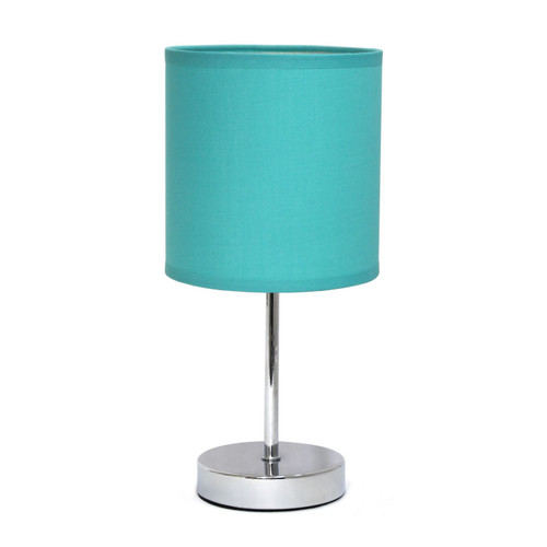 Chrome-Finish Mini Table Lamp with Drum Shade - 11" - Silver and Blue - IMAGE 1