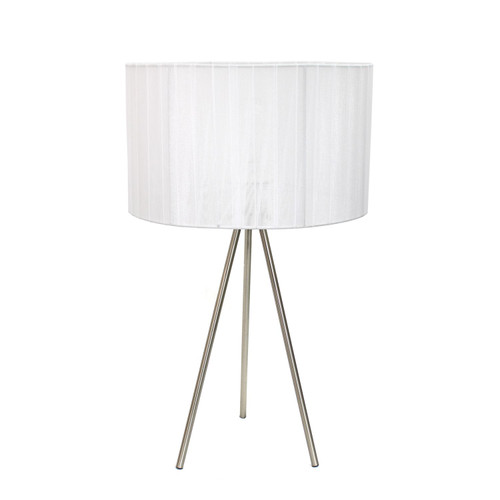 Tripod Table Lamp with Pleated Drum Shade - 19.5" - Silver and White - IMAGE 1