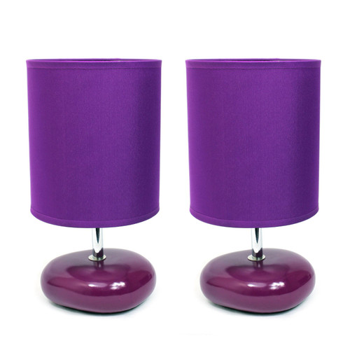 Small Stone Ceramic Table Lamps with Drum Shade - 10.25" - Purple - Set of 2 - IMAGE 1