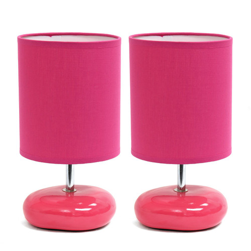 Small Stone Ceramic Table Lamps with Drum Shade - 10.25" - Pink - Set of 2 - IMAGE 1