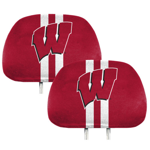 Set of 2 NCAA University of Wisconsin Automotive Printed Headrest Covers 14" - IMAGE 1