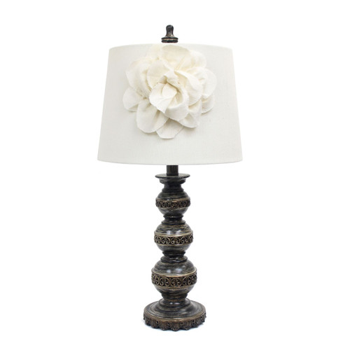 Stacked Ball Table Lamp with Flower Tapered Shade - 25" - Bronze and White - IMAGE 1