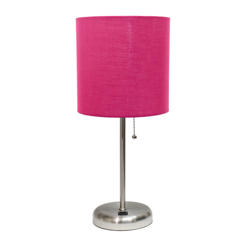 Stick Lamp with USB Charging Port - 19.5" - Brushed Steel and Hot Pink - IMAGE 1